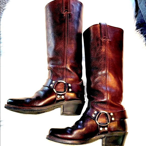 Frye Shoes - FRYE Harness Moto Brown Leather Classic Boots